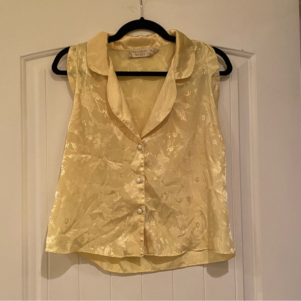 Vintage Gold Label Yellow Silk Victoria’s Secret Button Down Shirt